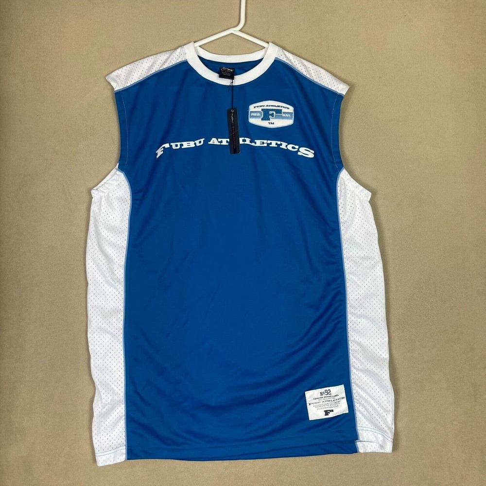 Fubu Jersey Adult 2XL Blue‎ Sleeveless Athletic 05 Lightweight Crew Neck Mens
